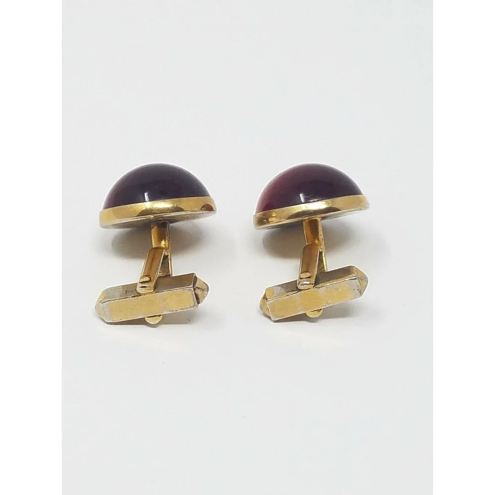Vtg Swank cufflinks pink glass‎ Cabochon gold tone men accessories old money